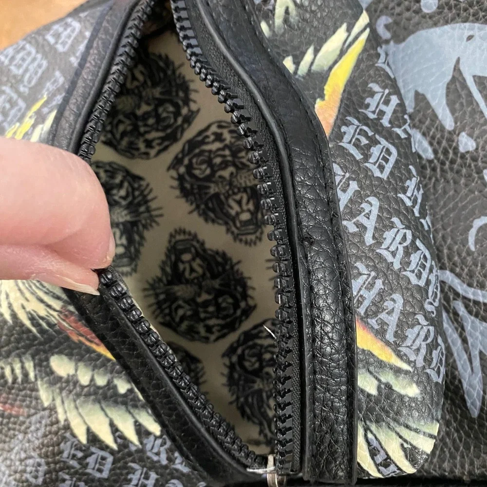 Ed Hardy Sling Bag Crossbody Backpack Black Vegan Leather Eagle Tattoo NWT